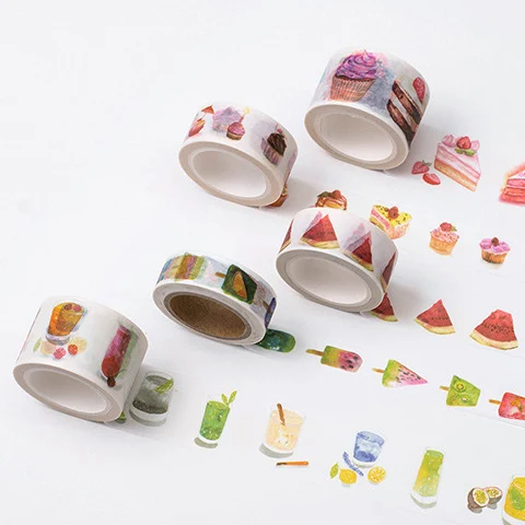 

12Designs 15/20/30mm*8M Fruit /Fish /Cake /Vegetables/Popsicle Pattern Japanese Washi Decorative Adhesive DIY Masking Paper Tape