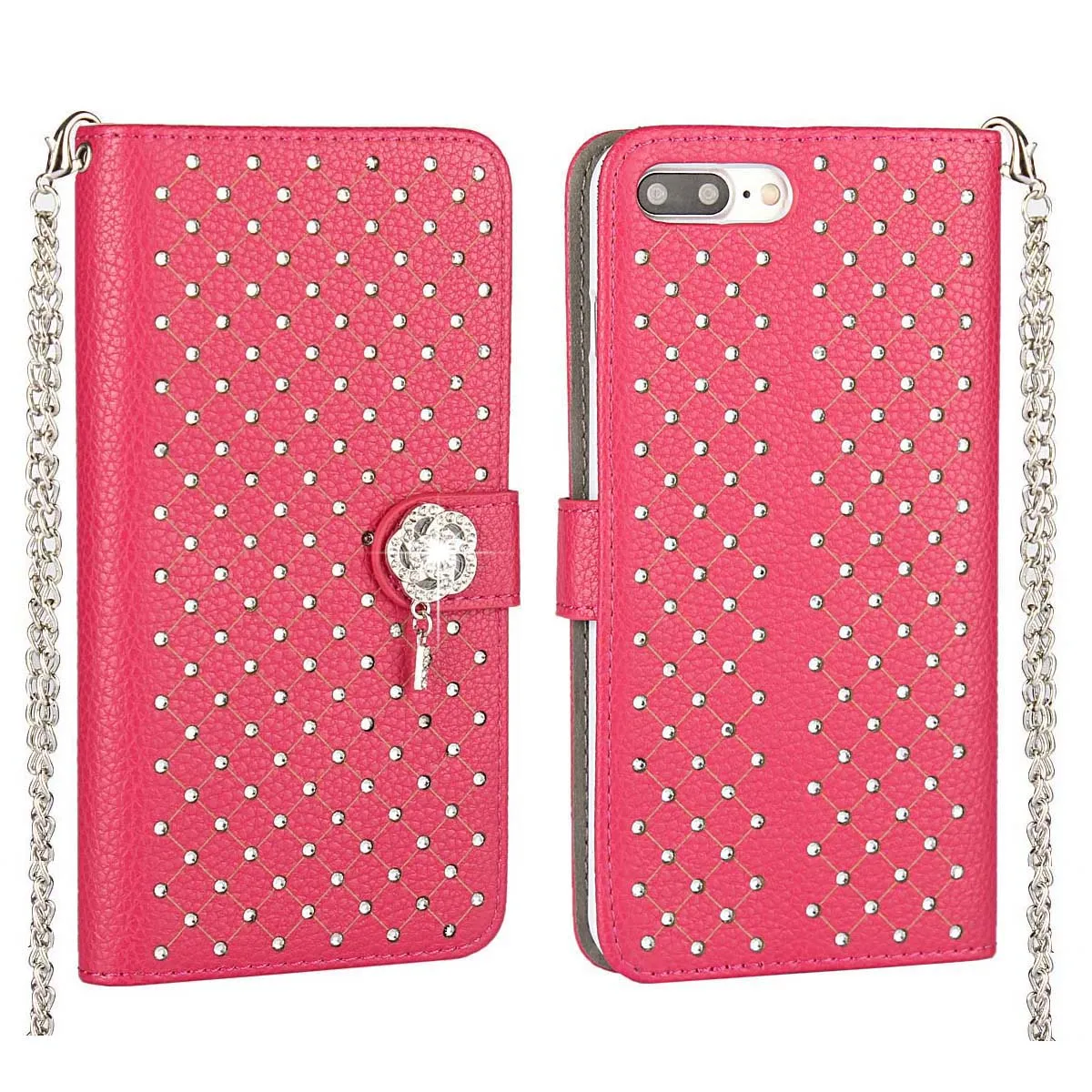 Роскошные шику Алмазный Блеск кожаный флип чехол для iphone6 6s 7 Plus 4 SE Стенд Card Case для женщин Девушка