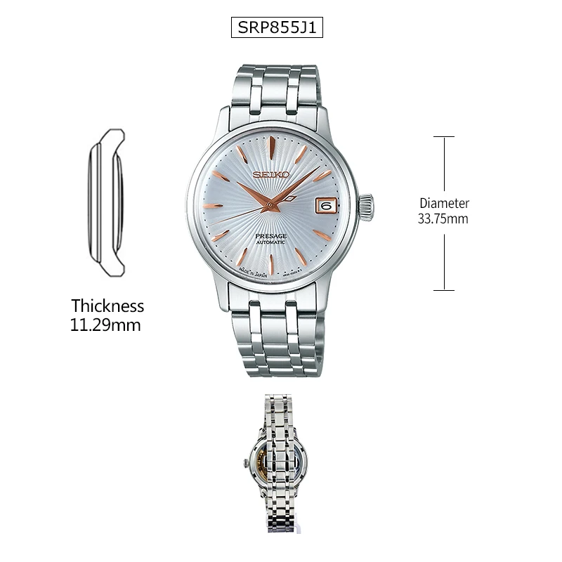 Оригинальные женские часы Seiko, серия Presage, 5 бар, водонепроницаемые, Деловые женские часы, кожаный ремешок из нержавеющей стали, глобальная гарантия