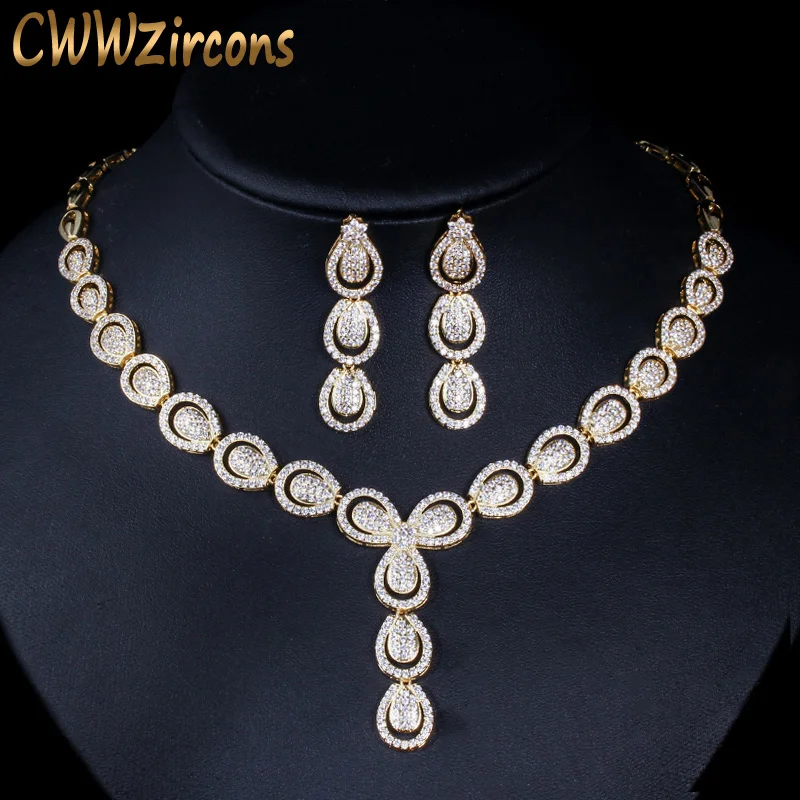 

CWWZircons Micro Pave Cubic Zirconia Luxury Dubai Gold Color Jewelry Sets for Women Wedding Party Bridal Costume Jewellery T101