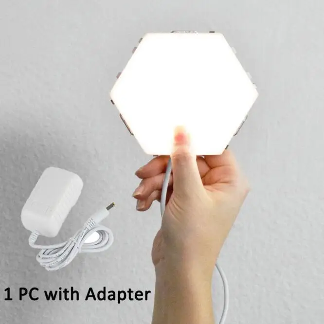 1 PC with Adapter Современный DIY квантовое освещение, умный Диммируемый сенсорный контроль, чувствительный светодиодный ночник, Геометрическая сборка, домашний декор, настенный светильник - Испускаемый цвет: 1 PC with Adapter