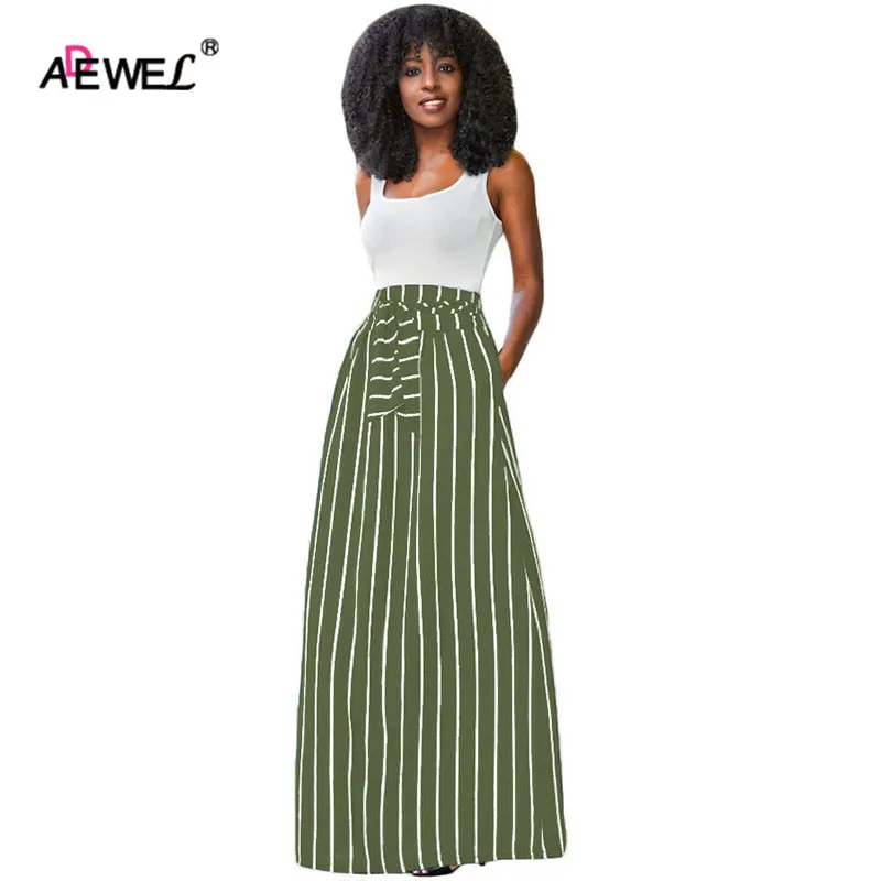Осенняя Женская юбка в полоску ADEWEL 2019 с высокой талией винтажная длинная пол