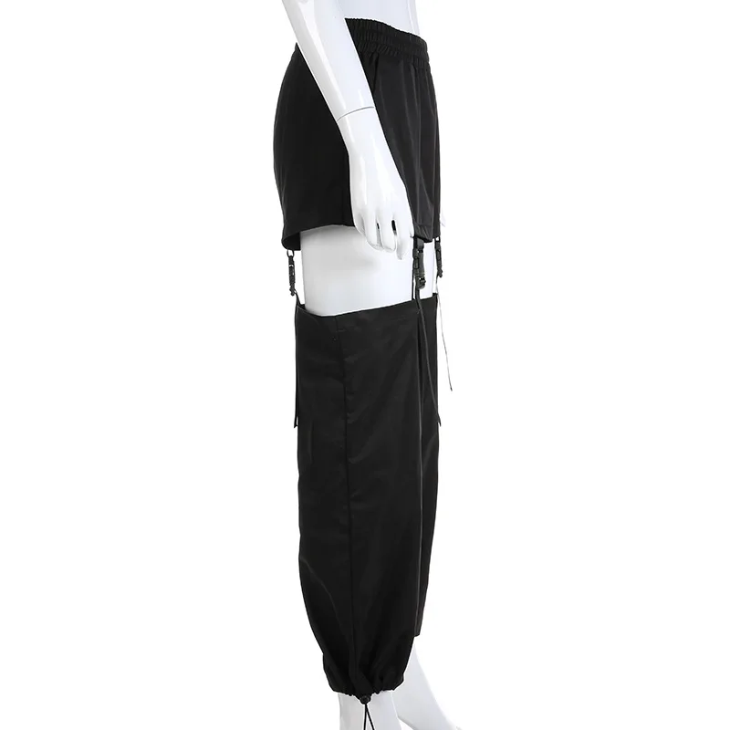 New High Waist Buckle Cut Out Ladies Cargo Pants Casual Sweat Pants Sudadera Trousers Woman Pantalon Female Baggy Pant
