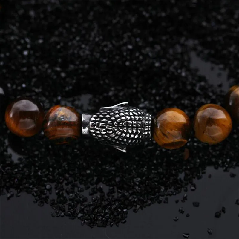 Браслет из нержавеющей стали с искусственным тигровым глазом | Украшения и