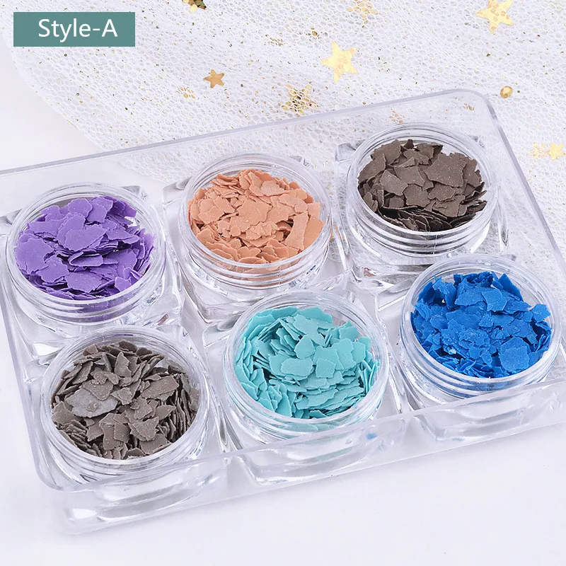 6 Boxes Irregular Abalone Shell Flakes Set Natural Crushed Stone Thin Slice Gradient Gravel Sheet 3D Glitter Nail Art Decoration | Красота и