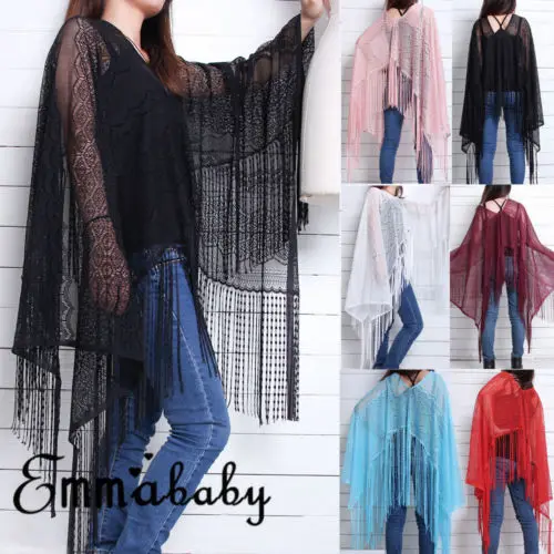 

2018 New Tassels Bikini Cover Up Women Beach Swimwear Beach Dress Pure Color Loose Bathing Outfits