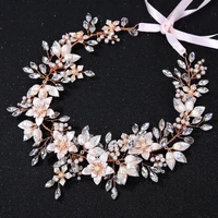 rose gold flower hairband crysal wedding tiara headband women headpiece bridal hair accessories