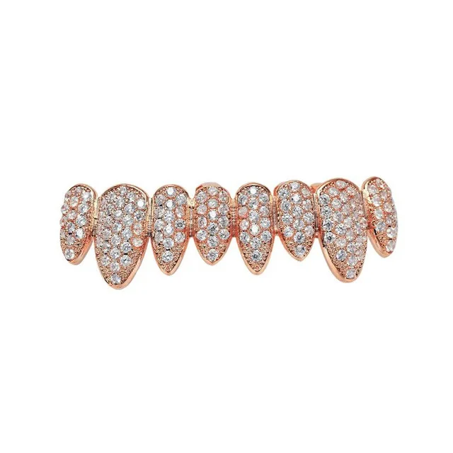 Хип-хоп ЗУБЫ Grillz Iced Out AAA циркон Топ и низ зуб набор для мужчин и женщин 3 цвета Мода Нерегулярные зуб Grillz ювелирные изделия - Окраска металла: Rose gold Bottom