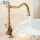 Античный матовый смеситель для раковины ванной комнаты Смеситель кран из латуни и фарфора 360 Поворотный 9066AP