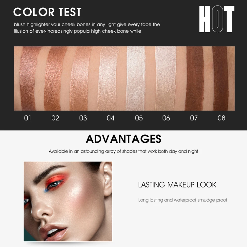 8 цветов консилер для лица палочка контура хайлайтер Ручка 3D Макияж контур