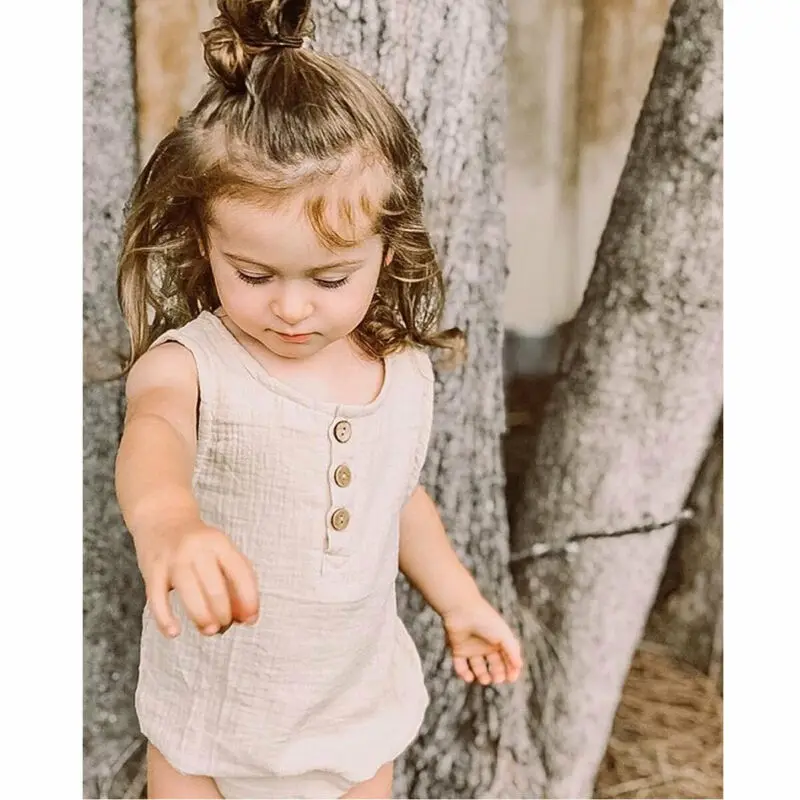 Новинка Хлопковый Детский комбинезон без рукавов для маленьких девочек Летний