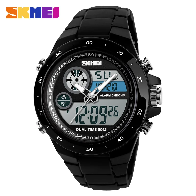 Black Watch SKMEI открытый спортивные часы Для мужчин Мода цифровой наручные часы двойной Дисплей PU ремень Водонепроницаемый часы мужской Relogio Masculino 1429 - Цвет: Black Watch