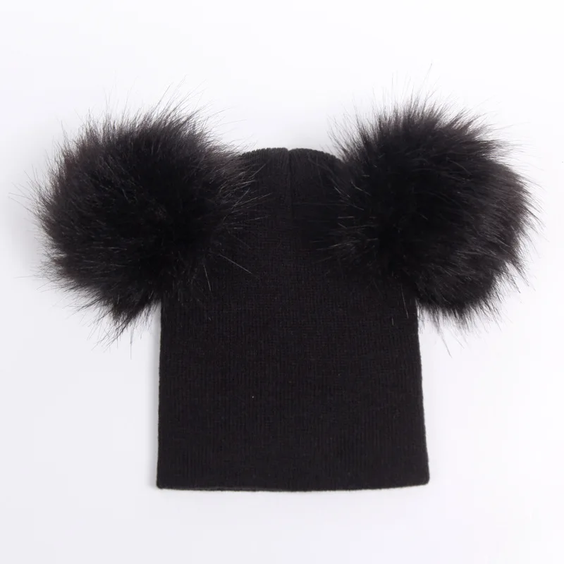 New Autumn Winter Crochet Children Hats Fur Pom Pom Ball Hat Kids Knit Beanie Hats Girl Boy Wool Cap Baby Toddler Beanies Caps - Цвет: black