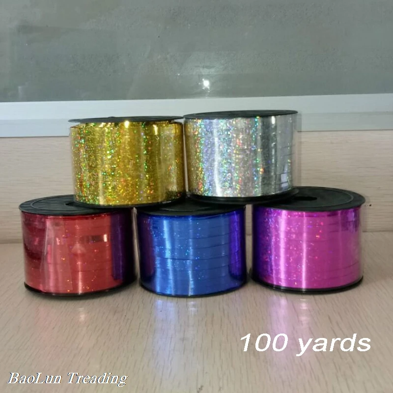 1pcs/lot100 yards PVC Laser Ribbons Balloon Accessories Wedding Birthday Balloons Ribbon Gift Box Decorative Bow Baby shower | Дом и сад