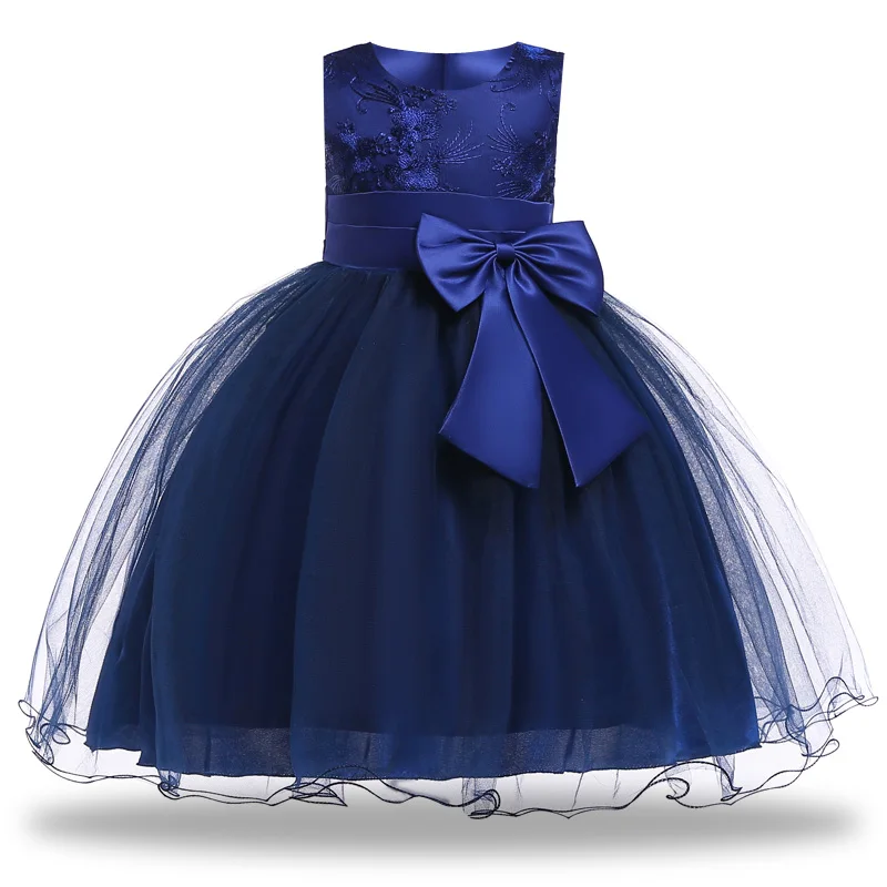 Navy blue Платье для девочек; элегантные Детские Свадебные Платья с цветочным рисунком для девочек; летняя одежда для дня рождения; платье принцессы для малышей; платья; Vestidos - Цвет: Navy blue