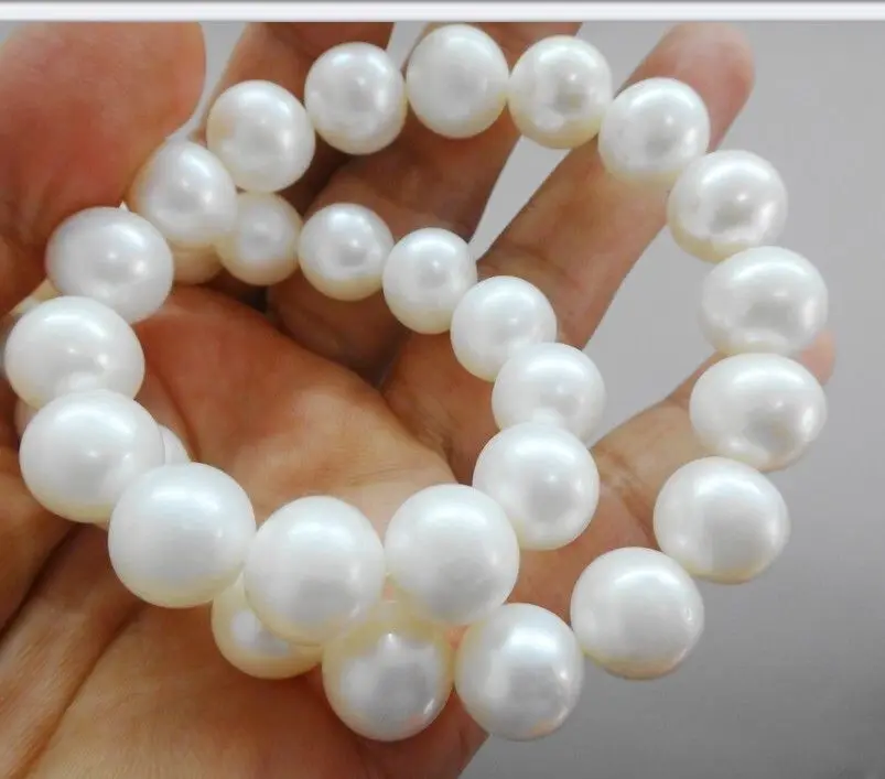

Beautiful NEW Huge 18"12-15mm Natural south sea Almost perfect round white pearl necklace