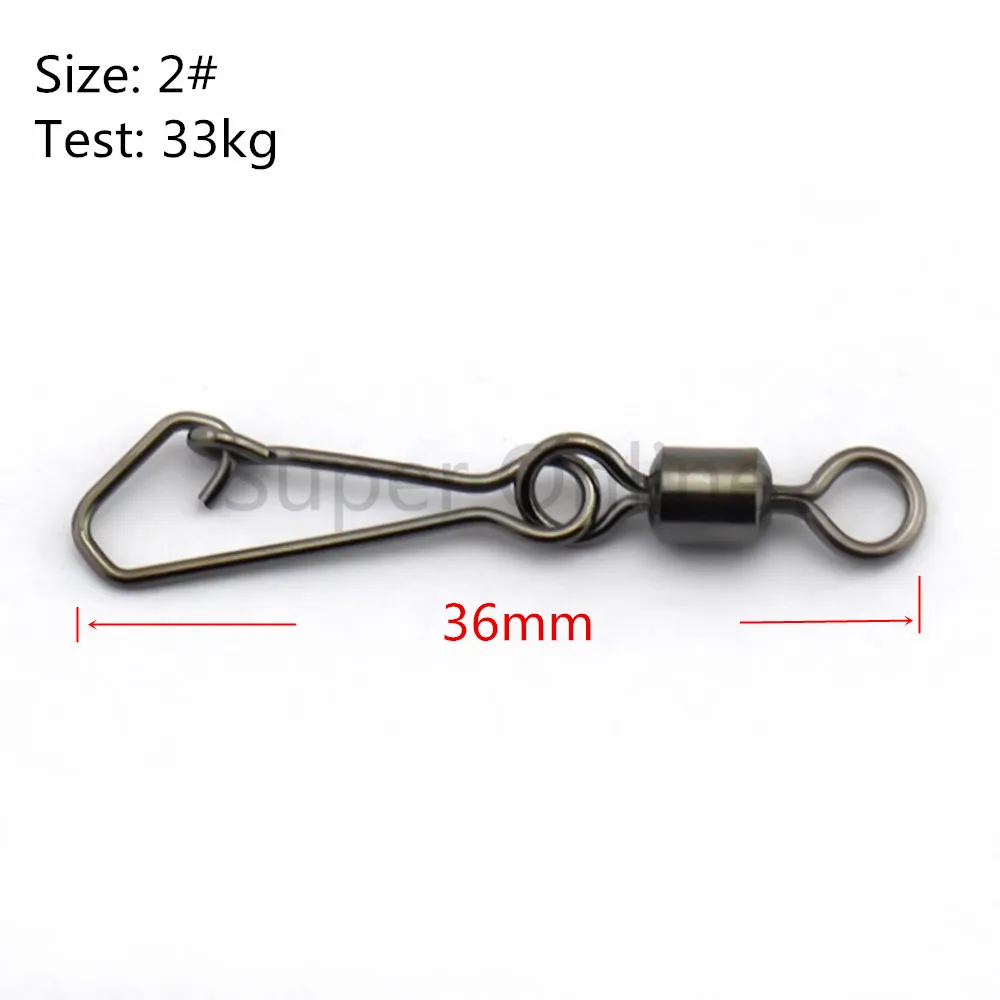 Size 2 36mm 33kg JOSHNESE 50 шт. нержавеющая сталь Вертлюги Рыбалка MS+ QL Блокировка Rolling поворотный с крючком защелки рыбы крюк разъем - Цвет: Size 2 36mm 33kg