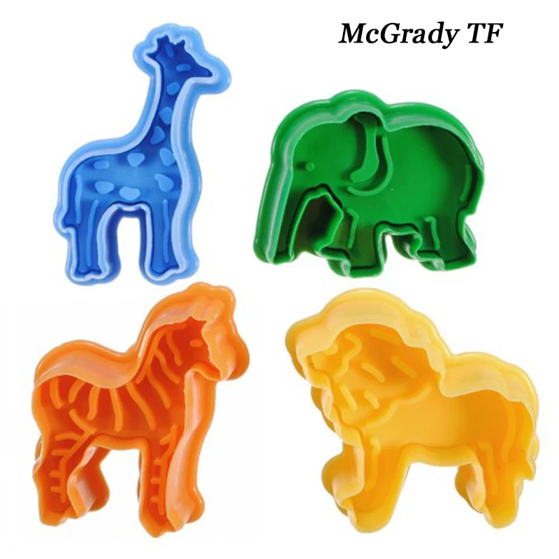 

4pcs/set Wild Jungle Animals Plunger Set Fondant Cake Spring Plunger Cutter Cookie Mold Kitchen Moulds Baking Accessories
