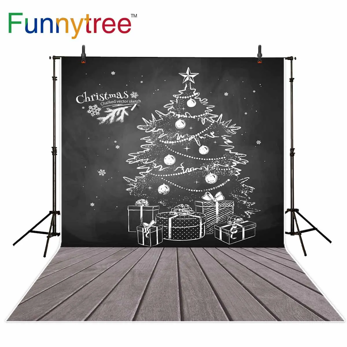 Funnytree фото фон доска мел рисунок серый деревянный пол рождественские подарки фотографии фоны