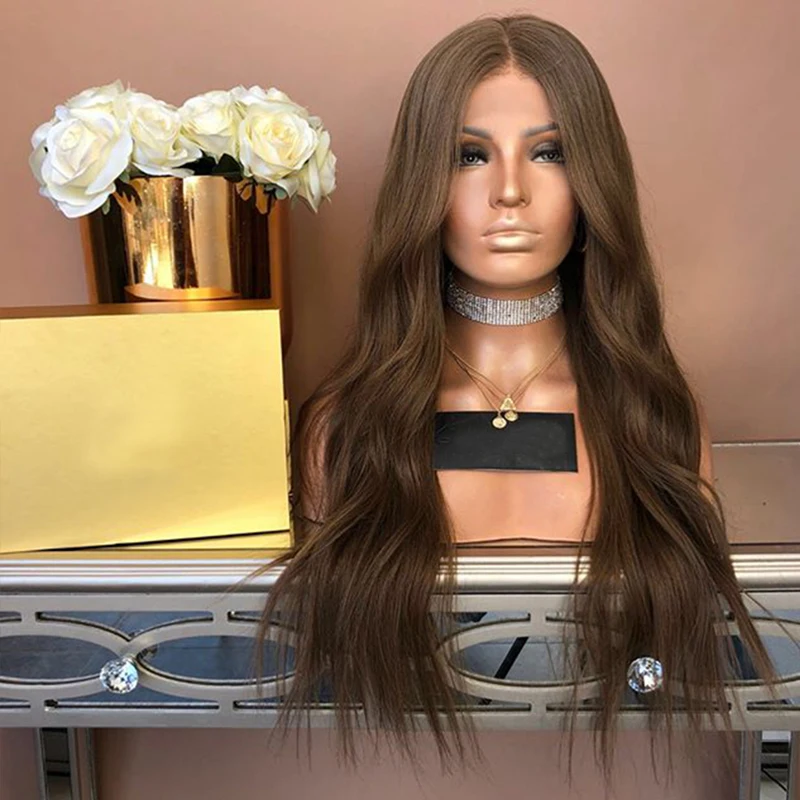 SimBeauty#6 коричневые волнистые человеческие волосы на кружеве, парик средней части без клея, бразильские волосы Remy, предварительно выщипанные с детскими волосами