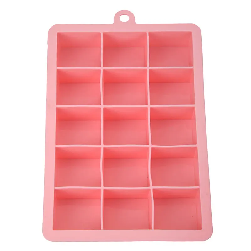 Pink 15 решеток, большой кубик льда, лоток для льда, силикагель, квадратная форма, сделай сам, форма для льда, аксессуары для кухонного бара, 5 цветов - Цвет: Pink
