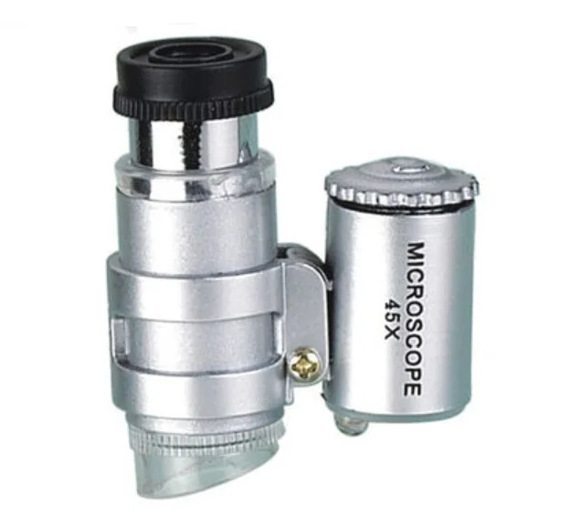 45x Портативный микроскоп высокой мощности с подсветкой лупа увеличительное