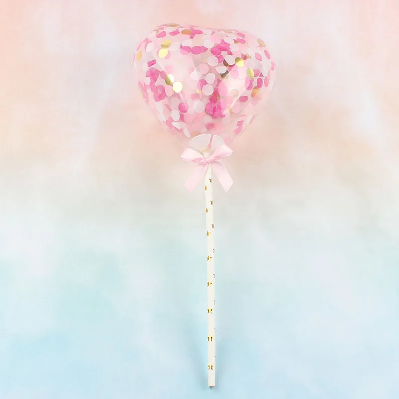 Heart Pink 5 дюймов, украшение для торта с воздушным шаром, с бумажной соломенной лентой, на стол, для вечеринки в честь Дня рождения, свадьбы - Цвет: Heart Pink