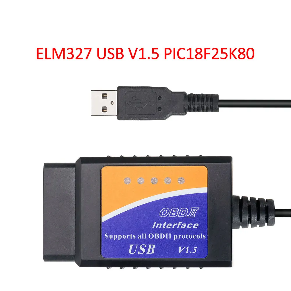PIC18F25K80 Chip 10 шт./лот ELM327 OBD2 USB V1.5 OBD2 Авто диагностический сканер штрих-кода работа, украшенное мозаикой из драгоценных камней, 12v Бензин/Бензин Автомобильный USB ELM 327 OBD 2 V1.5 - Цвет: PIC18F25K80 Chip