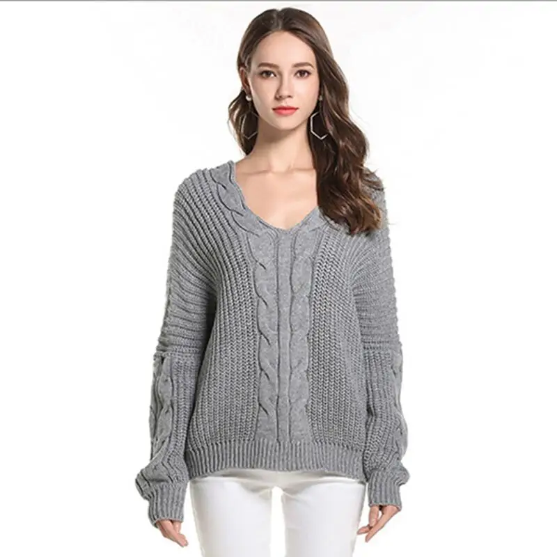 

IANLAN Fashion Sexy V-neck Loose Sweater Pullover Women Batwing Sleeve Knitwear Ladies Solid Basic Open Back Sweater IL00099