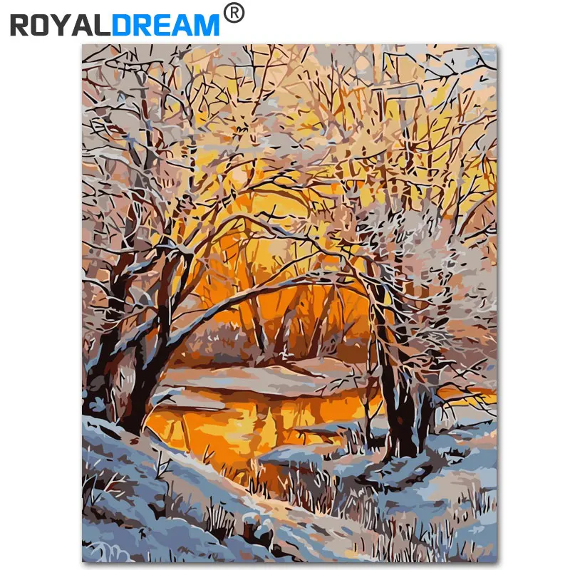 ROYALDREAM зимнее утро DIY Цифровая живопись маслом по номерам Европа Абстрактная Картина на холсте для гостиной настенное искусство
