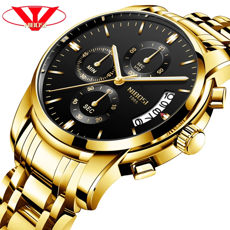 NIBOSI Роскошные деловые мужские кварцевые часы светящиеся водонепроницаемые