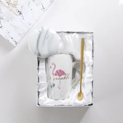 Grey 1 cup with box Mr Mrs фламинго, пара чашек и кружек, Подарочная коробка, керамическая кофейная кружка с мраморным узором, домашняя посуда для напитков, подарок для влюбленных, свадебный подарок - Цвет: Grey 1 cup with box