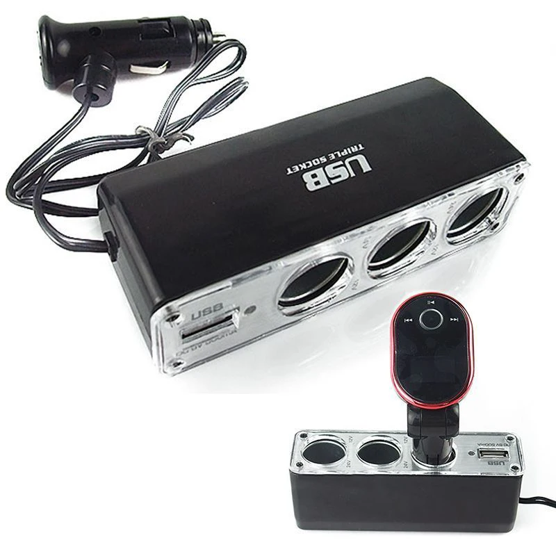 EE support DC 12V Car Cigarette Lighter Socket Splitter USB Charger Power Adapter 3Way Car-styling XY01 |