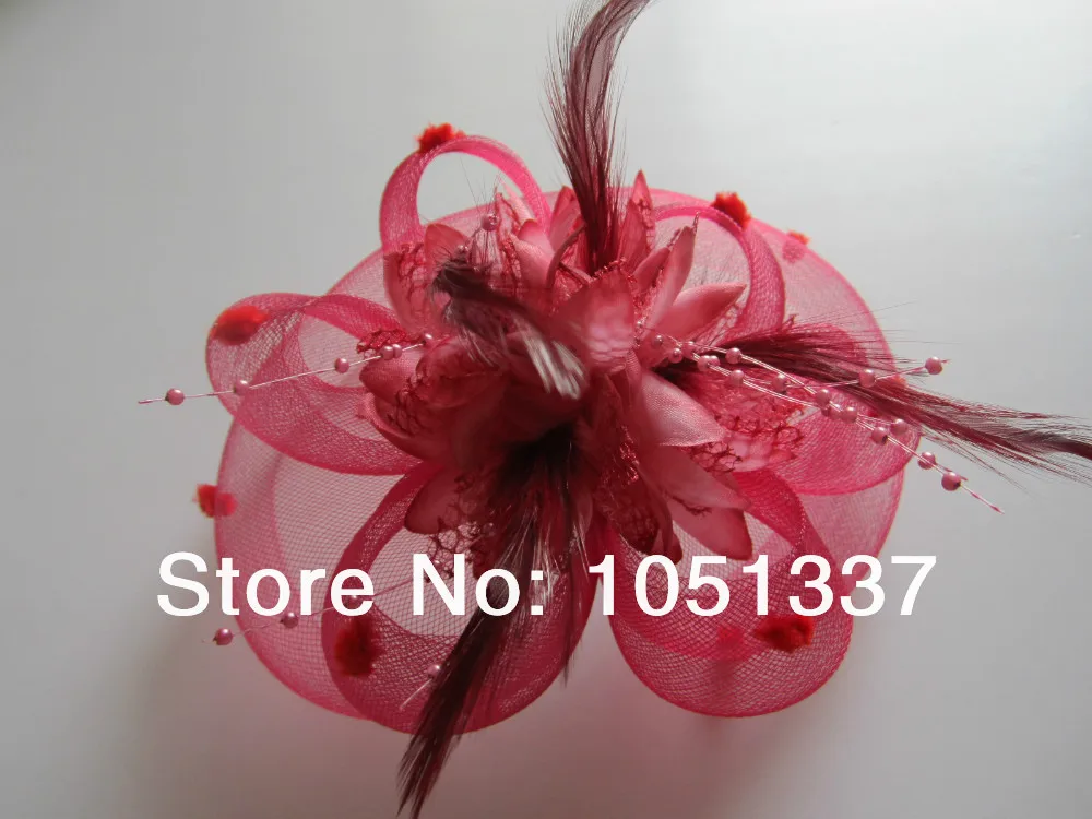 Потрясающие винно-красный бордовый перья чистая цветок волос чародей клип Fascinators