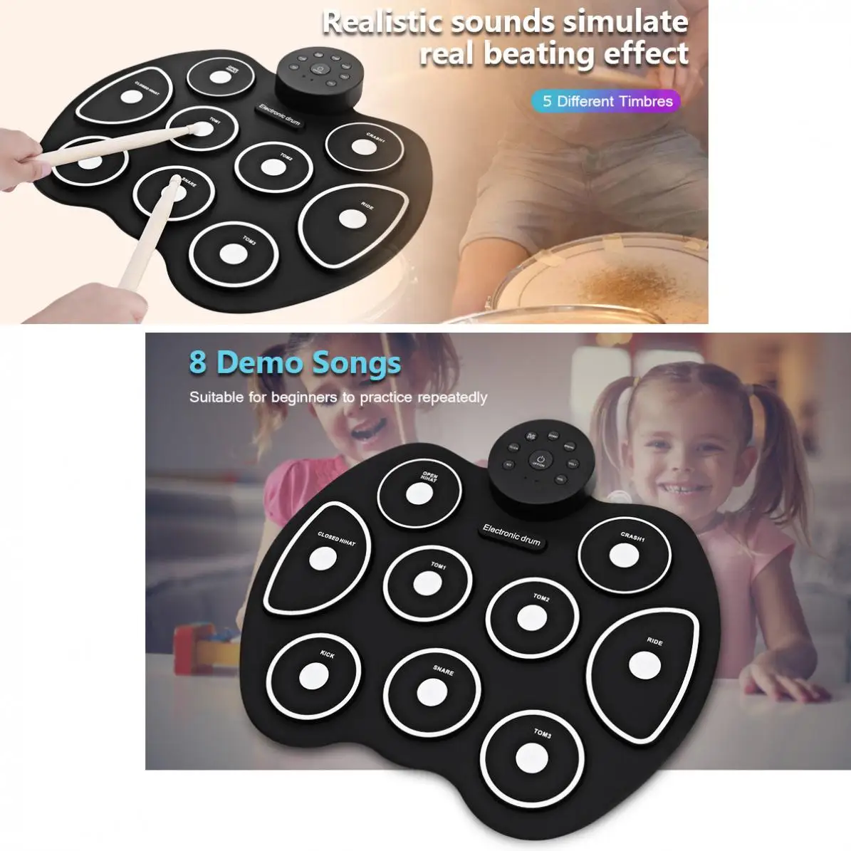 Портативные электронные 9 подушечек сворачивающийся барабан силиконовый с