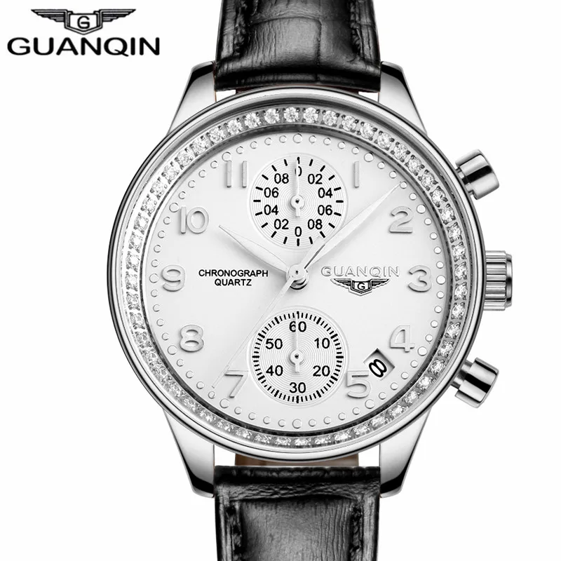 GUANQIN часы 2017 Женская обувь Кожа Кварцевые Дамская мода повседневная Хронограф