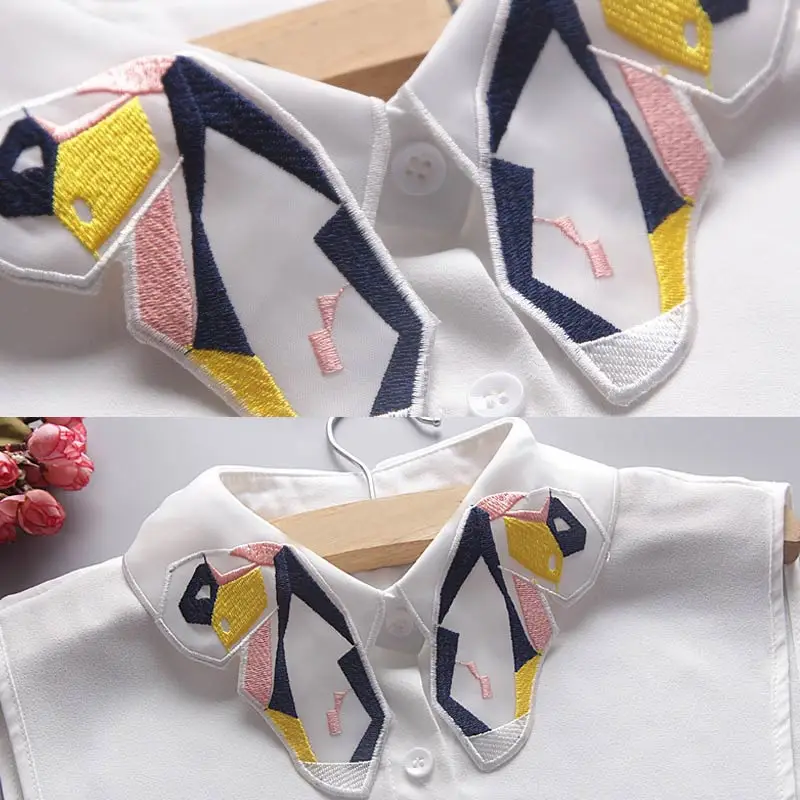 Рубашка поддельный съемный воротник с вышивкой в виде крыла бабочки винтажный