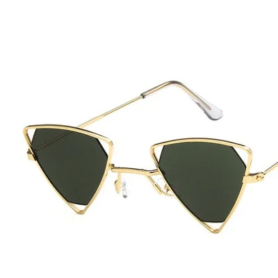 Gold Dark Green Yoovos Новые панк Солнцезащитные очки для женщин треугольные Oculos новые винтажные очки ажурная металлическая оправа Модные солнцезащитные очки для мужчин Okulary - Цвет линз: Gold Dark Green
