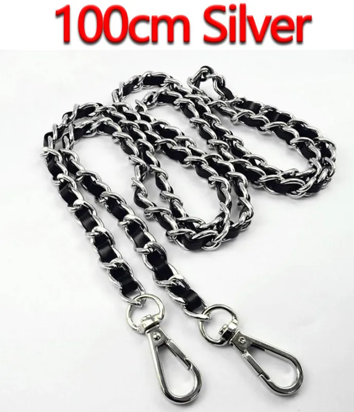 100cm Silver DIY 40 см-140 см черный кожаный кошелек ручки 11 мм Замена Металл золото, серебро, бронза, пистолет черный цепи сумка ремни - Цвет: 100cm Silver