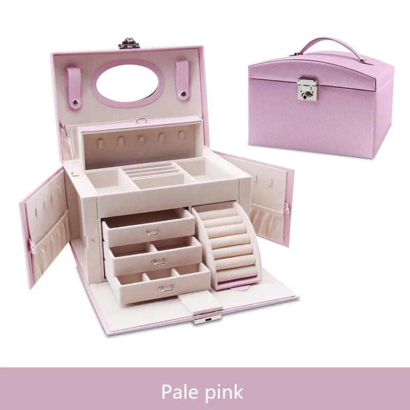 Pink Purple Европейский стиль, шкатулка для ювелирных изделий, большая емкость, органайзер для ювелирных изделий, многослойный Чехол для макияжа, многофункциональное ожерелье, кольца, коробки для ювелирных изделий - Цвет: Pink Purple