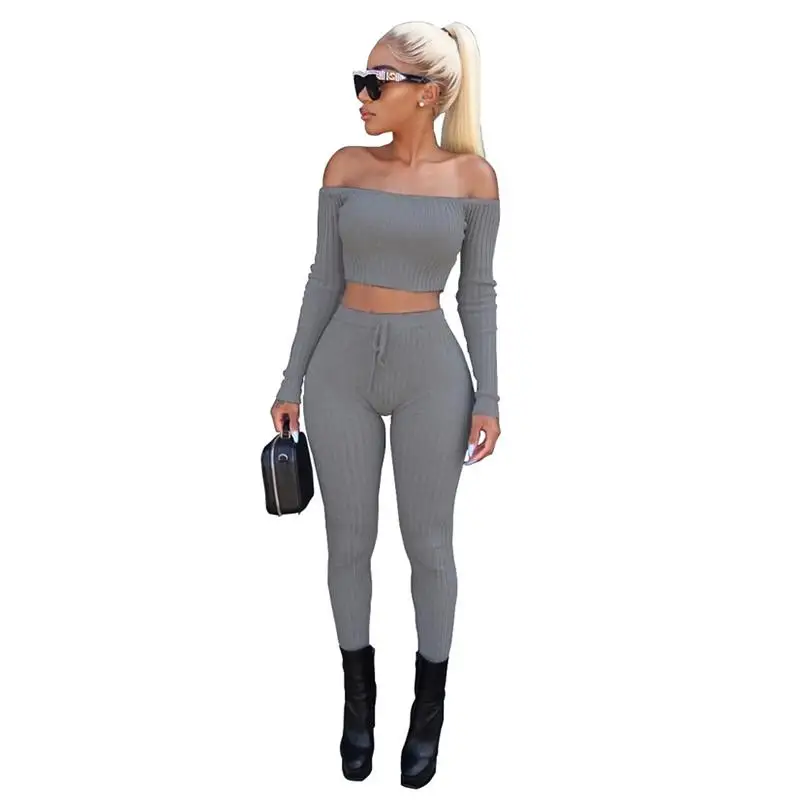 Two Piece Women Jumpsuit Sexy Off Shoulder Long Sleeve Slash Neck Jumpsuits Female Elastic Overalls Autumn WS3255E | Женская одежда