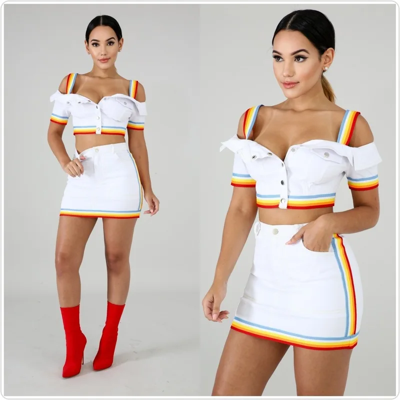 Женский летний комплект из 2 предметов высококачественный джинсовый костюм с