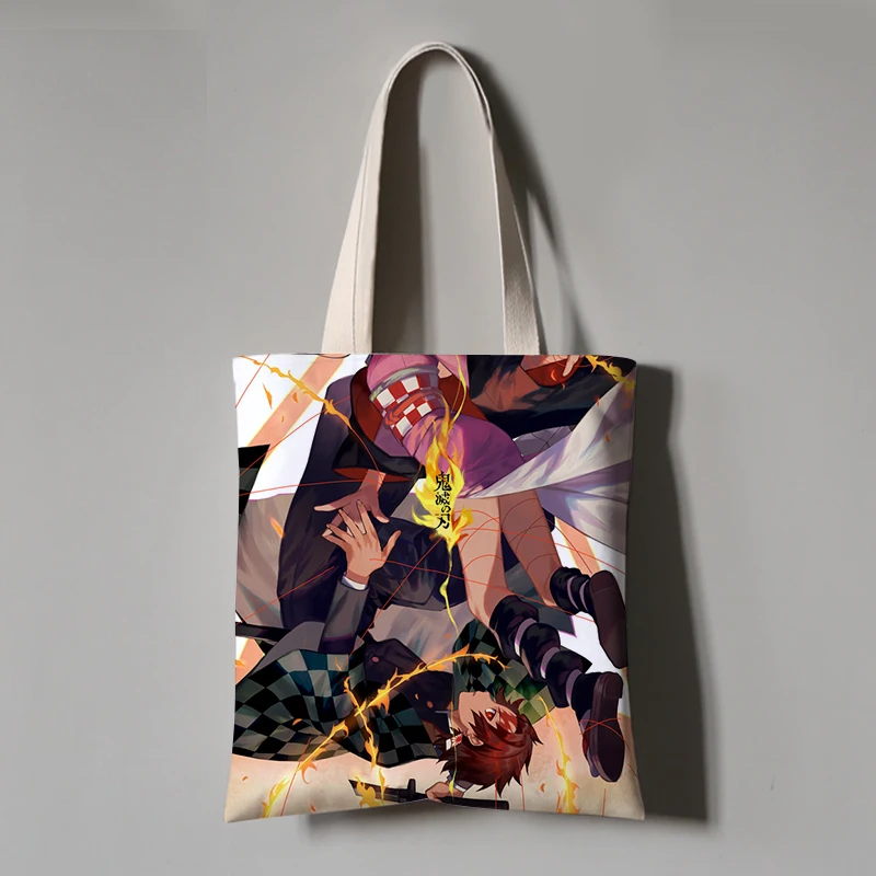 

Demon Slayer: Kimetsu no Yaiba Canvas Bookbag Crossbody Bags for Women DIY Shopper Bag Travel School Bags Women Shoulder Bags