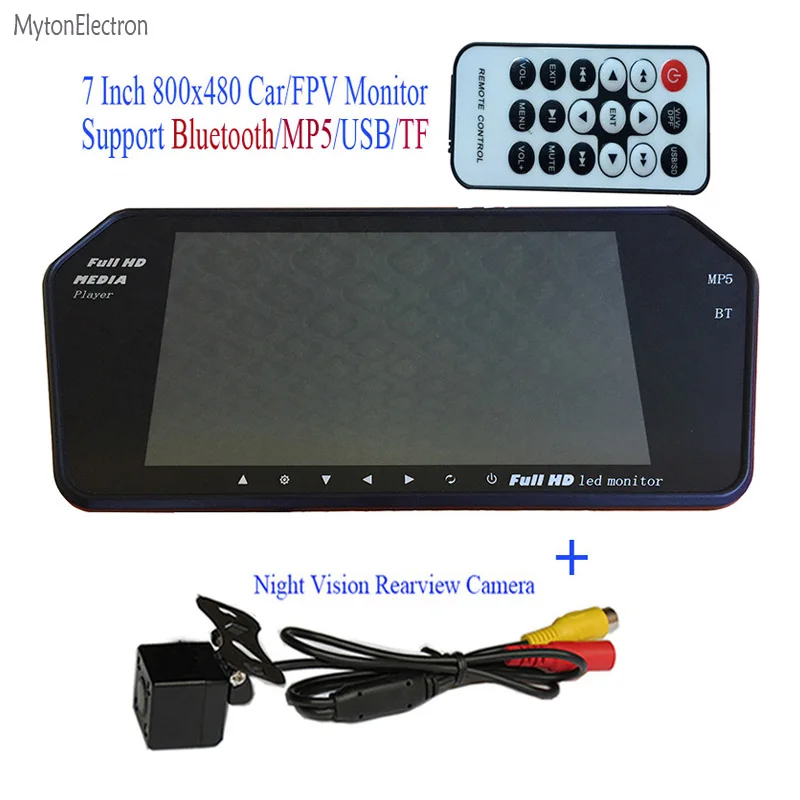 Bluetooth MP5 TF USB 800*480 LED FPV/автомобильное зеркало монитор 7-дюймовый экран + запасная