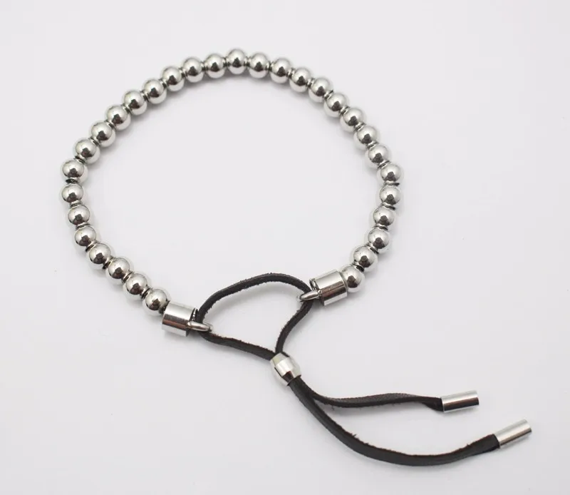 Регулируемый бусина из нержавеющей стали Черная веревка маленький серебристый