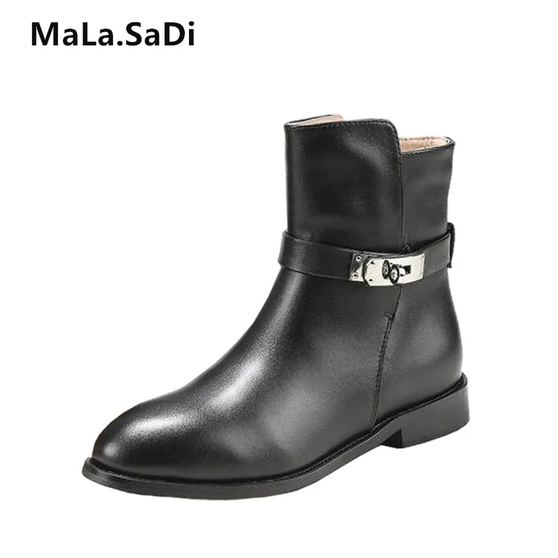 Классические модные зимние женские ботильоны с металлическим замком Дамская