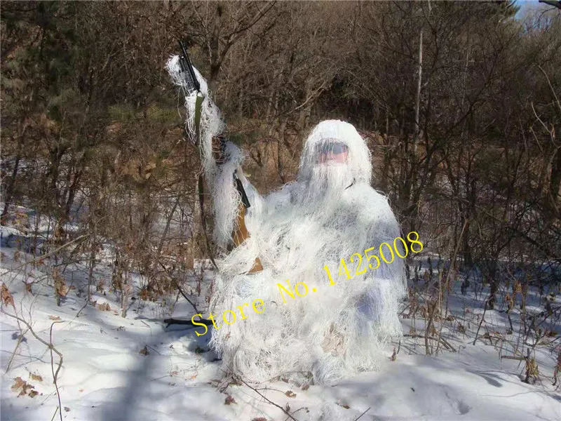 Белоснежка ghillie Костюмы чисто белый Охота Recon камуфляж одежда открытый боевой униформы