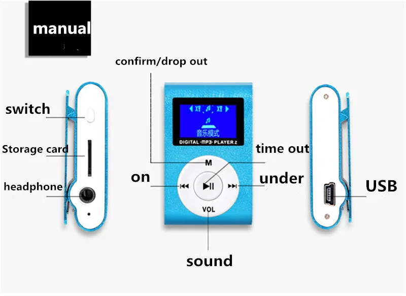 Мини MP3 плеер с зажимом и слотом для карты Micro TF/SD спортивный музыкальный + USB