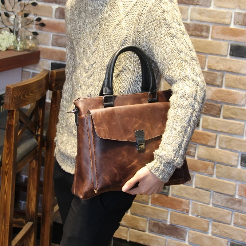 Кожаный портфель Tidog для мужчин|crazy horse leather|horse leathermale briefcase |