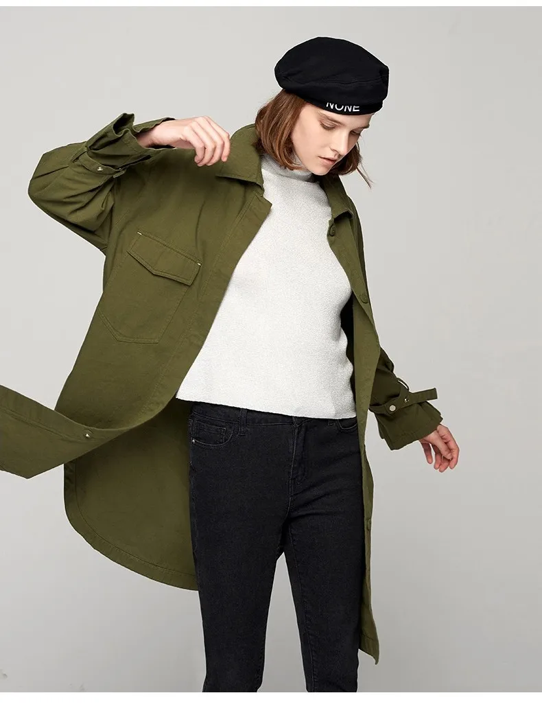 Toyouth New Autumn Black Single-Breasted Long Trench Coat for Women Loose Button Collar Abrigos Mujer Manteau Femme